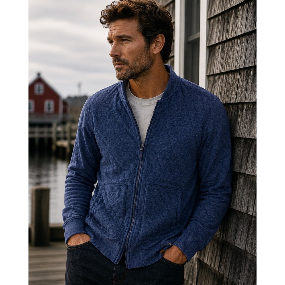 Johnnie-O Bently Quilted Baseball Jacket Mens Medium Wake Blue JMJK1830